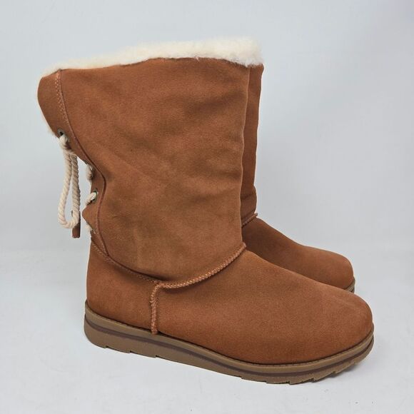 MUK LUKS Brown Suede Mid Winter Boots Ziggy Rodeo Water Repellent Size 9 - Picture 3 of 11